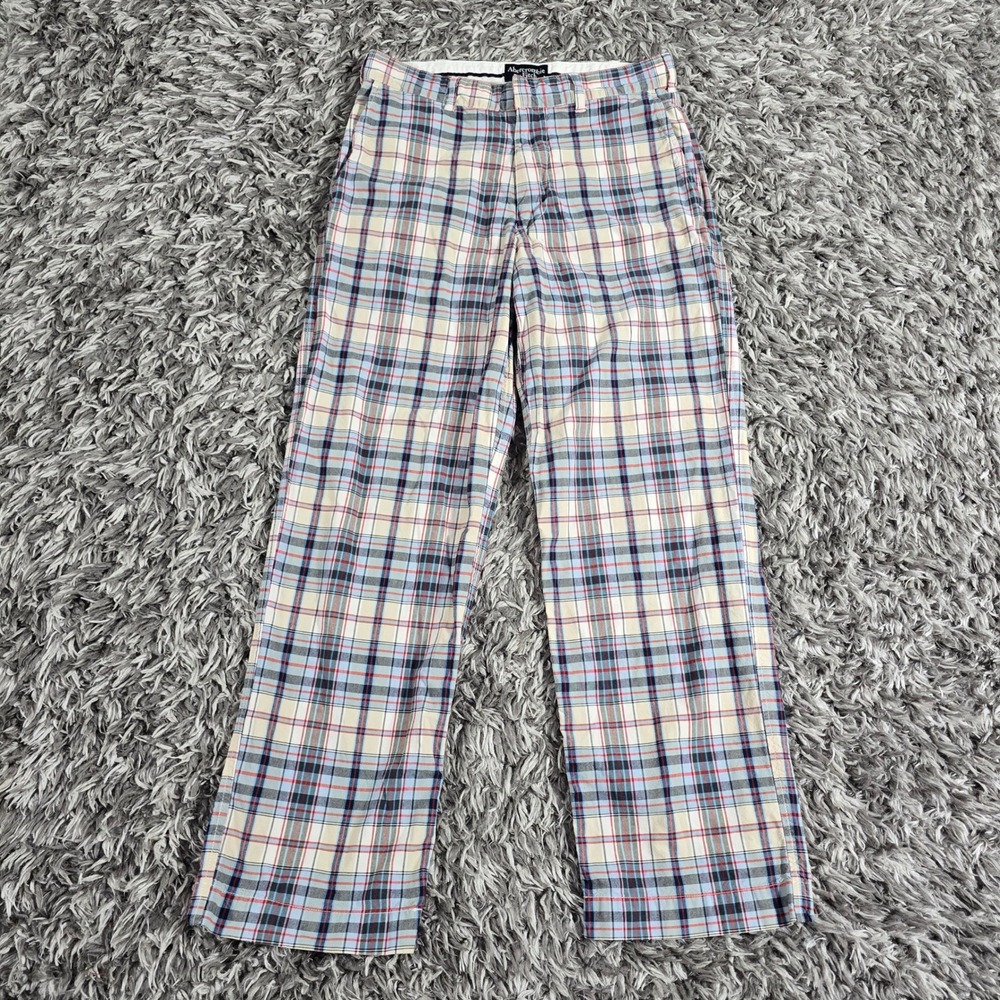 Abercrombie & Fitch Mens Plaid Chino Pants Size 30 Blue Red Cotton Straight Leg
